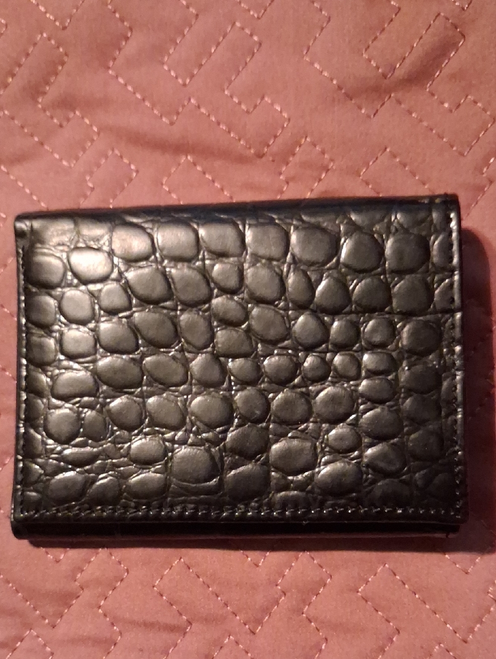 Black Croc-Embossed Leather Card Wallet for Men